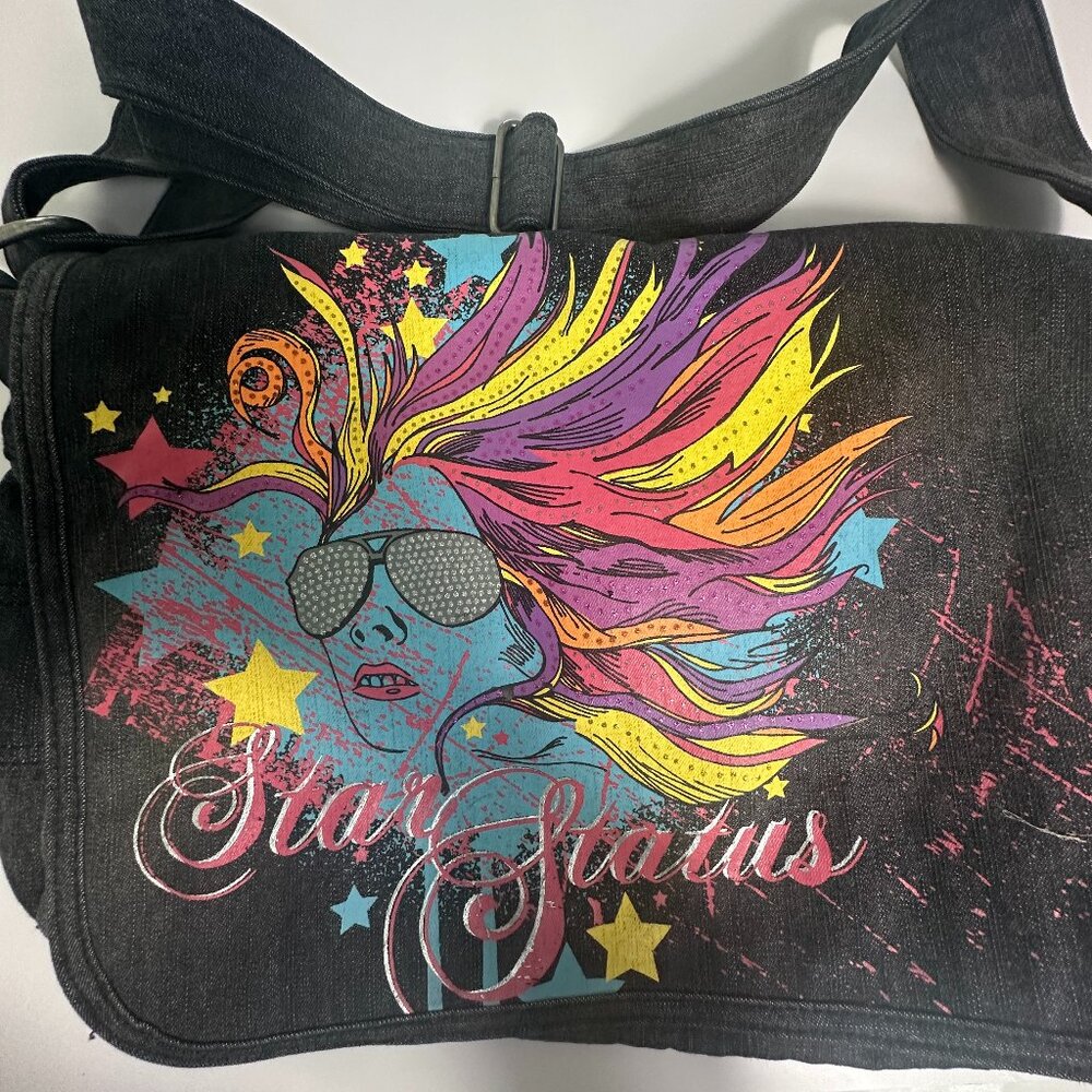 Red by Marc Ecko Y2K Denim Messenger Bag Star Status Graphic Crossbody Vintage
